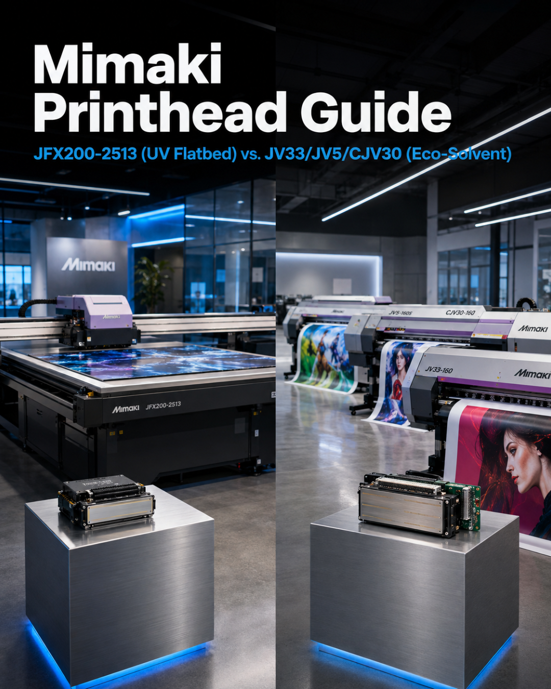 Mimaki Printhead Guide: JFX200-2513 (UV Flatbed) vs. JV33/JV5/CJV30 (Eco-Solvent)