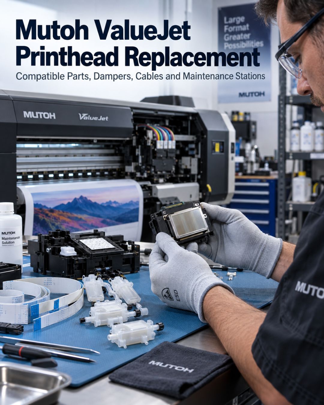 Mutoh ValueJet Printhead Replacement: Compatible Parts, Dampers, Cables and Maintenance Stations
