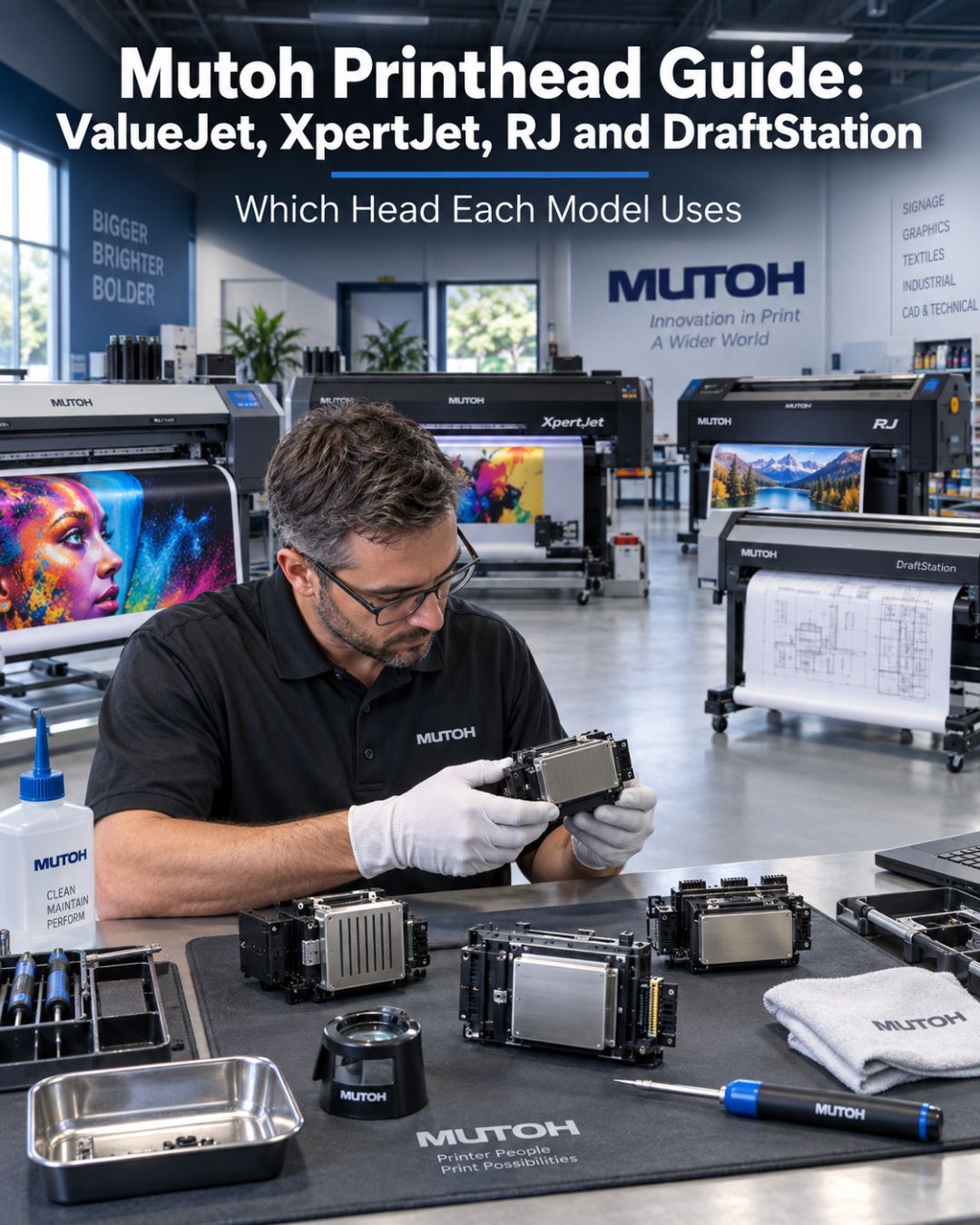 Mutoh Printhead Guide: ValueJet, XpertJet, RJ and DraftStation — Which Head Each Model Uses