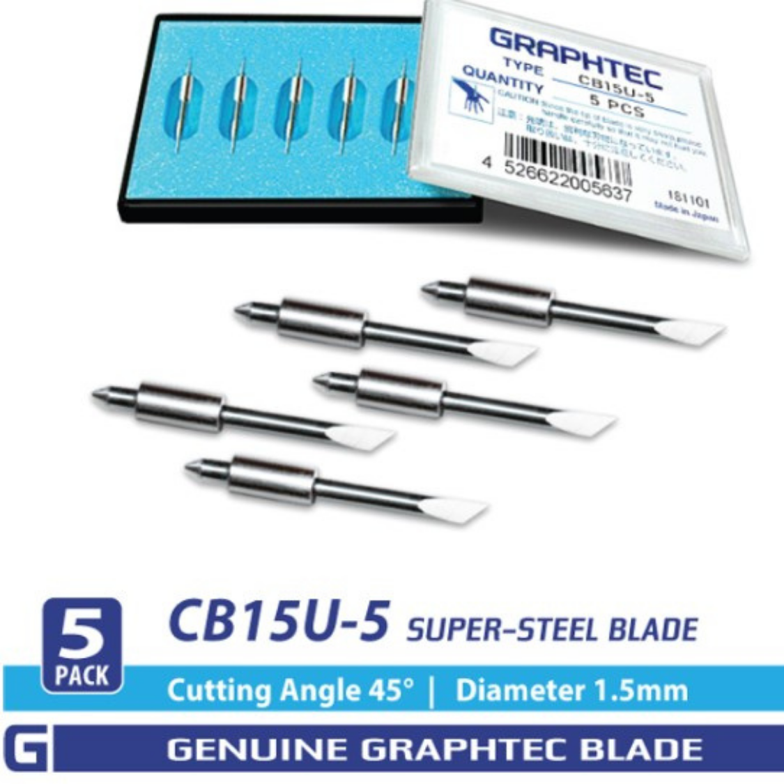 Cb15U Super-Steel Blade - 45°/ 1.5Mm For Fc, Fcx, Ce Series - Cb15U-5 Pack GRAPHTEC