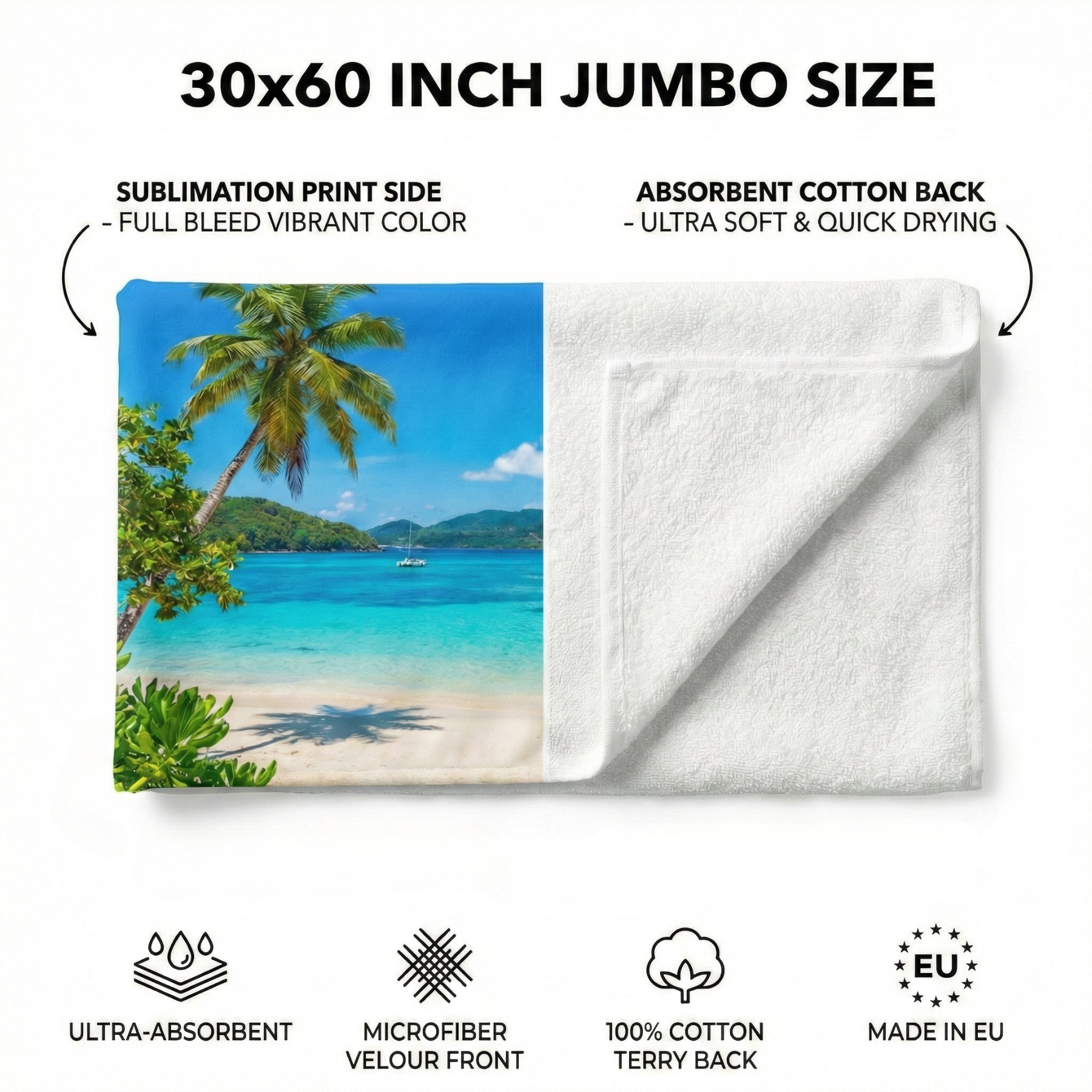 30” x 60” Sublimation Beach Towels – 30 Pack Bulk Polyester Sublimation Blank Towels for Heat Transfer Printing, Made in EU