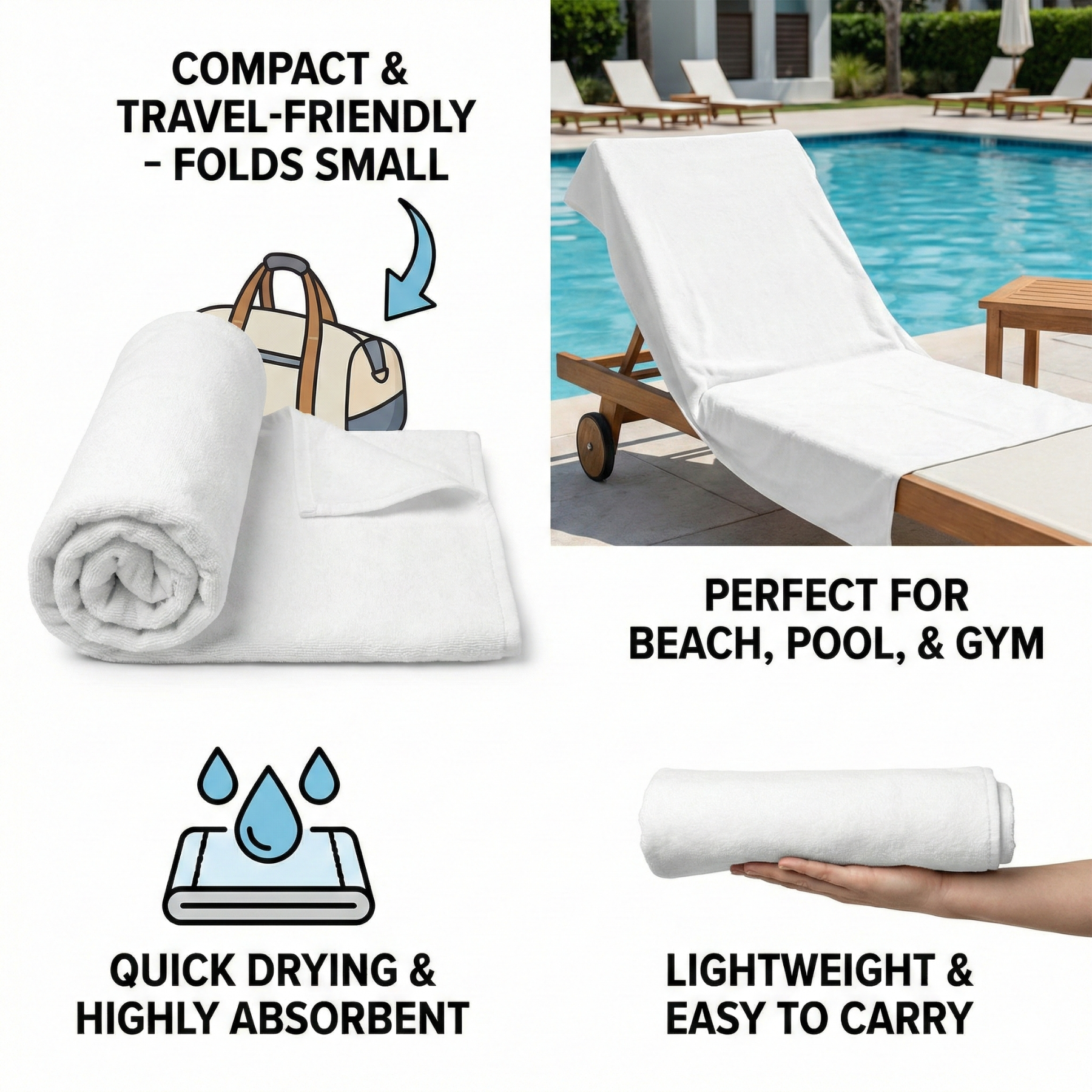 Blank Sublimation Beach Towel 30"×60" | Polyester Front Cotton Back EU-Made Single