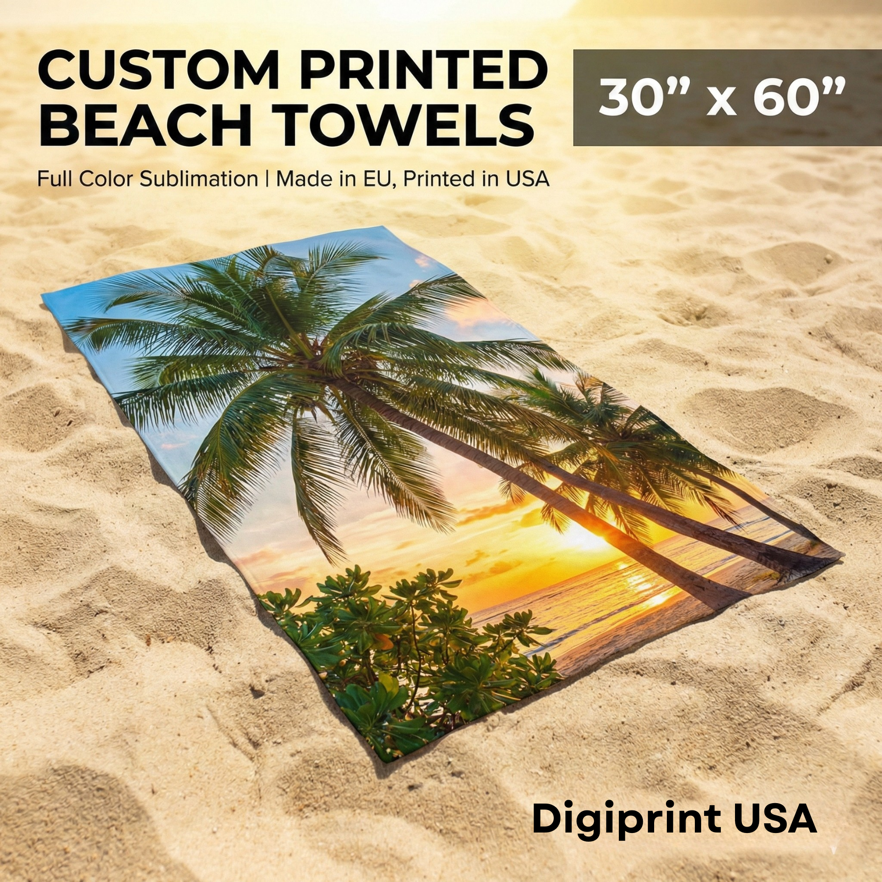 Custom Printed Beach Towels 30” x 60” – Full Color Sublimation Pool Towels for Businesses & Events | DigiPrint USA