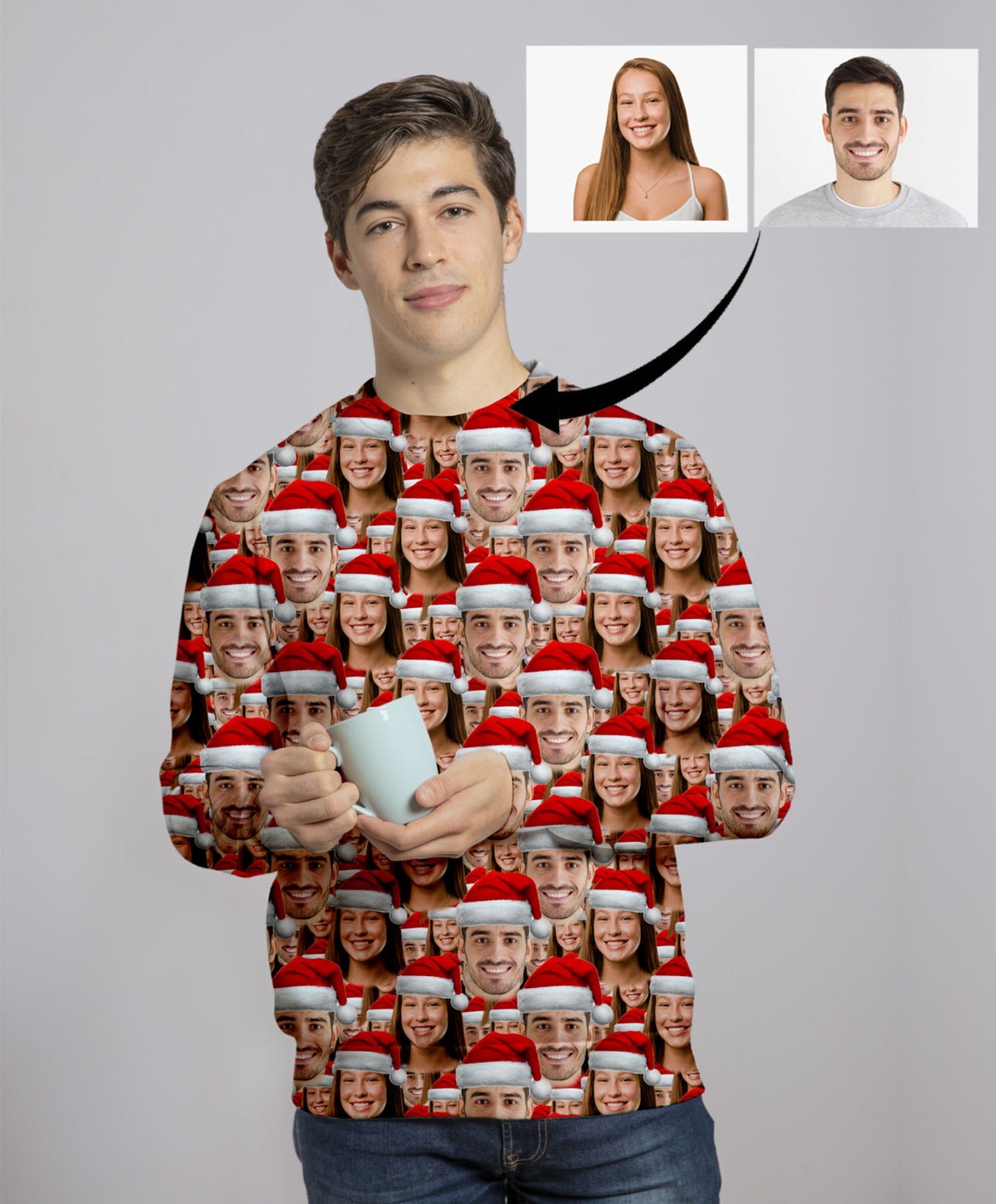 Custom Face Sweatshirt For Christmas, Custom Santa Hat Sweatshirt